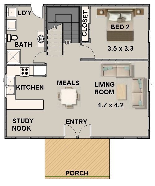 2 Bedroom Small Country House Plan